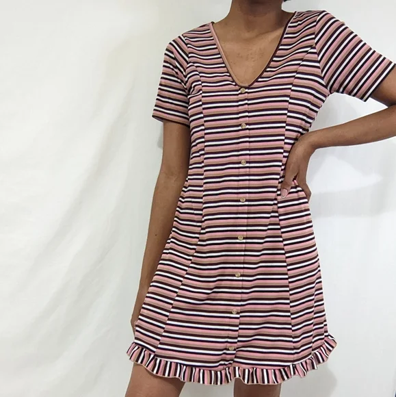 ASOS Ribbed Ruffle Hem Mini Dress - Picture 1 of 10